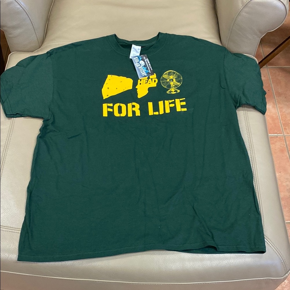Wisconsin Cheesehead For Life Dark Green T-Shirt by Gildan - XL